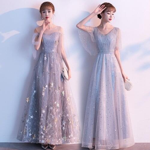 Tulle Sleeve Sweetheart Silver Star Sequin Party Wear Dresses For Women Irregular Stripe Evening Dresses Long Lace Up Back Gown