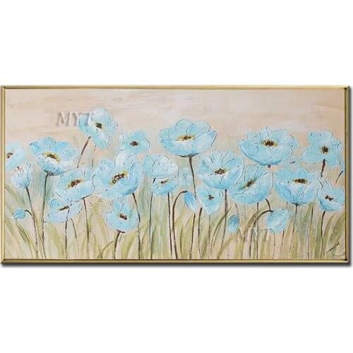 100% Handpainted Beautiful Blue Flower Landscape Oil Paintings Artwork Abstract Wall Art Home Decoration On Canvas Modern