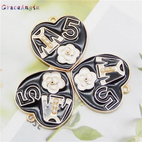 2pcs Love Heart Pearls Pendant 28mm Enamel Black Jewelry Charms Handmade Jewelry Necklace Diy Crafts Pendant Bracelet Earrings