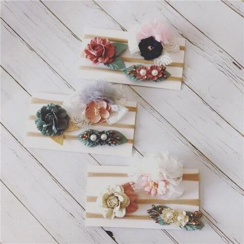 3PCS Flowers Nylon Headbands For Girls Summer Beach Wreath Elastic Bands Floral Hairband Kids Hair Accessories