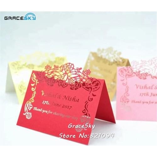 50pcs free Shipping laser Cut flowers Design Wedding Party Invitation Name Cards Place Card Seat Invitation Table holder Card