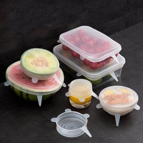 6pcs Food Fresh Keeping Lids Household Stretchable Multi-functional Fruit and Vegetable Food Silicone Cover