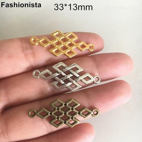 60 pcs/10 pcs Metal Alloy Rhombus Connectors 33*13mm,Gold Silver-color,Bronze,Chinese Knot Charm Connectors For Jewelry Crafts I