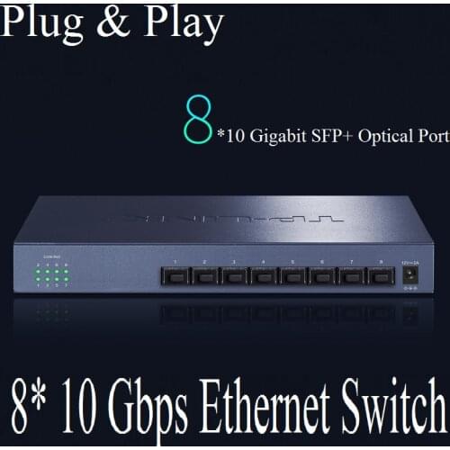 8* 10000Mbps SFP+ Optical Ports Desktop Ethernet Switch 10 Gigabit Ethernet Network Switch IEEE 802.3z 802.3ae 16K MAC address