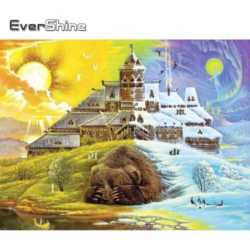 Evershine Diamond Painting Castle Full Square Round Diamond Embroidery Landscape Cross Stitch Winter Mosaic 5D DIY Wall Decor