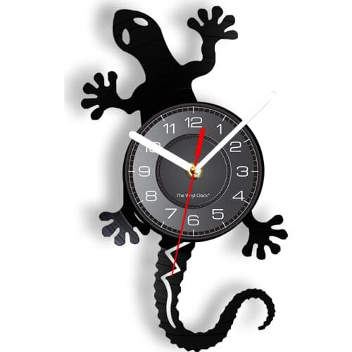 Antique Nature Art Zoology Lizard Wall Clock Safari Gecko Vinyl Record Wall Clock Silhouette Wildlife Animal Icon Vintage Clock