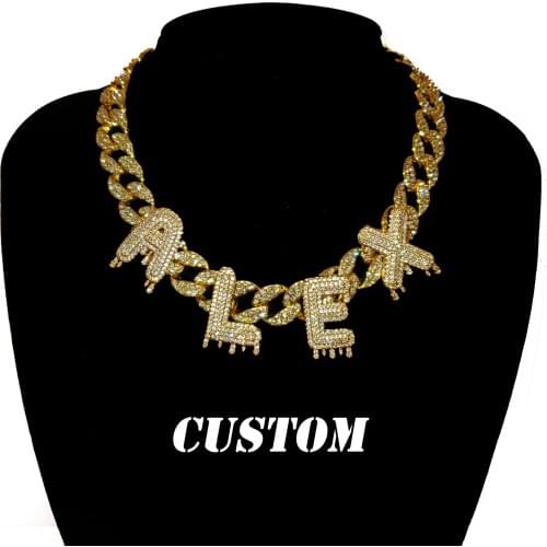 Icy Bail Drip Bubble Letters Choker Custom Name Chain Personalized Name Necklace Cuban Link Chain Hot Trendy Jewelry for Her
