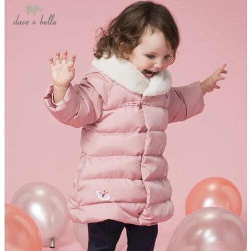 DBZ8990 dave bella winter baby girls down fur coat butterfly zipper outerwear children 90% white duck down padded kids jacket