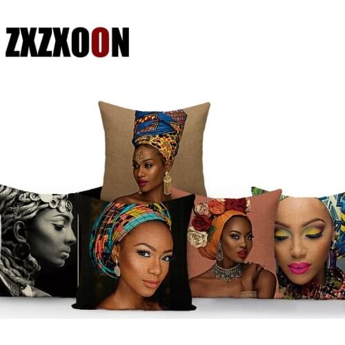Art Oil Painting African Girl Woman Decorative Throw Pillows Case Polyester Sofa Cushion Covers for Living Room Decoration