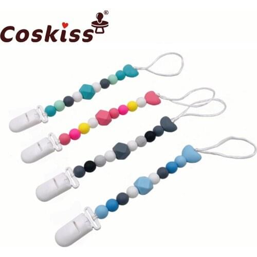 Baby Teether Pacifier Chain Organic Teether Natural Teething Grasping Toy Silicone Beads Toddler Teether Newborn DIY Baby Gift