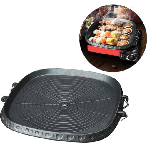 Korean-style Square Grill Pan with Maifan Stone Coated Surface Non-stick Smokeless Stovetop Plate for Indoor Outdoor BBQ