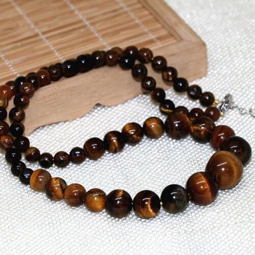 Hot yellow natural tiger stone beads 6-14mm round beads diy necklace hot sale tower chain choker fashion jewelry 18inch B630