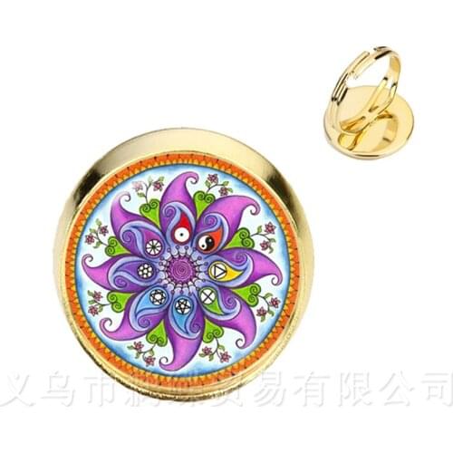 Yin Yang Glass Cabochon Rings 16mm Glass Dome Adjustable Ring China Tia Chi Jewelry YinYang Jewelry Gift For Friends