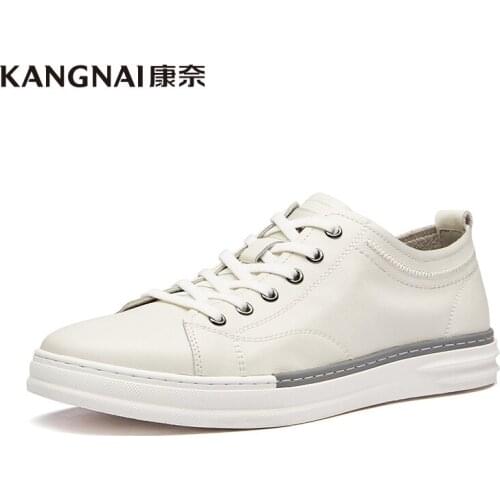 KANGNAI Men Sneakers Casual Shoes Genuine Leather Elastic Band Flats Outdoor Running Footwear Comfortable Male Sports Shoes