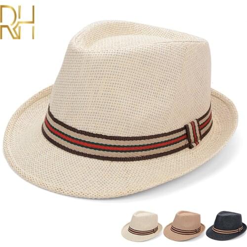 Summer Beach Straw Panama Sun Hat Fashion Casual Unisex Jazz Hat Cowboy Fedora Cap With Ribbon RH
