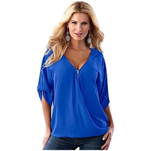 Fashion Summer Sexy V-neck Chiffon Blouse Ladies Casual Women Shirt Plus Size Blusas Femininas For Female