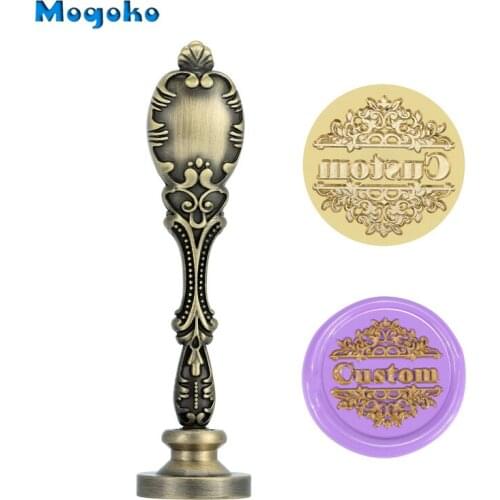 Mogoko Newest Customized Brass Wax Seal Stamp Golden/Bronze Metal Handle,Personalized Logo Design Custom Picture Photo Engraving