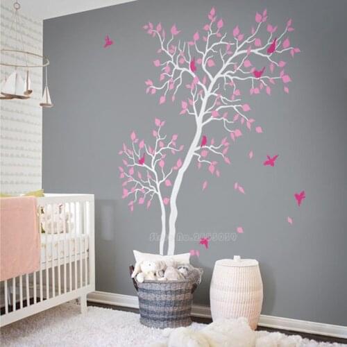 Tree With Birds Wall Stickers Baby Room Nursery Tree Decal For Bedroom Home Decoration Tree Vinyl Wall Decal Murals LL2418
