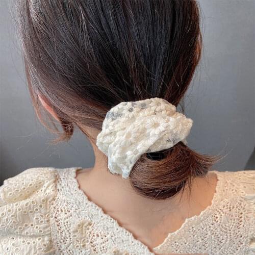 New arrival Fashion women summer white Lace embroidery Floral Hair bands hair Scrunchies girls Accessories Ponytail Holder