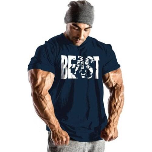 New Men Gyms Hoodie Cotton T-Shirt Short Sleeve Fitness Clothing Bodybuilding Slim Fit Sportwear Hoodie Hoody T Shirt