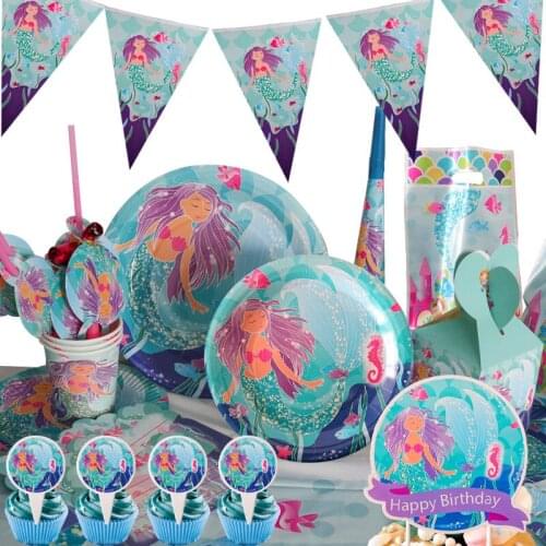 The Underwater World Sweet Girl Little Mermaid Balloons Disposable Tableware Sets for Happy Birthday Party Decorations Supplies