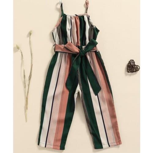 Casual Girl’s Casual Bandaged Suspender Jumpsuit Summer Fashion Sleevelss Striped Printing Long Pants Kids Overalls