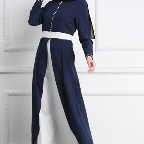 Eid Ramadan Beaded Maxi Dress Abaya For Women Fashion Splicing Muslim Party Gown Islamic Dubai Turkey New Summer 2021