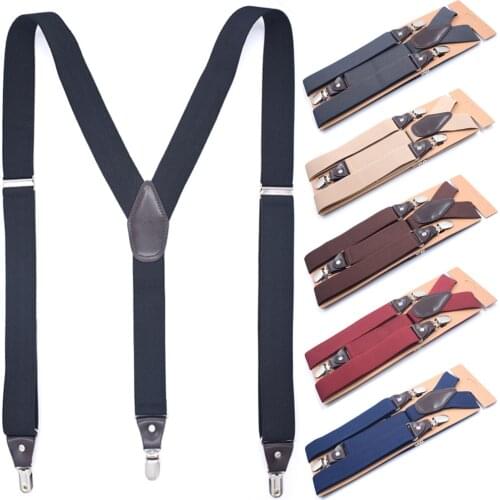 Adjustable Elastic Leather Suspenders for Men Vintage Shirt Trousers Pants Braces Straps Belts Y Shape with Strong Metal Clips