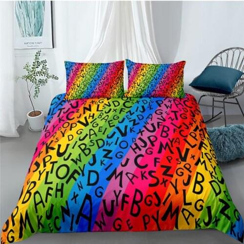 Luxury 3D Rainbow Letters Print 2/3Pcs Kids Bedding Set Comfortable Duvet Cover Pillowcase Home Textile Queen and King Size