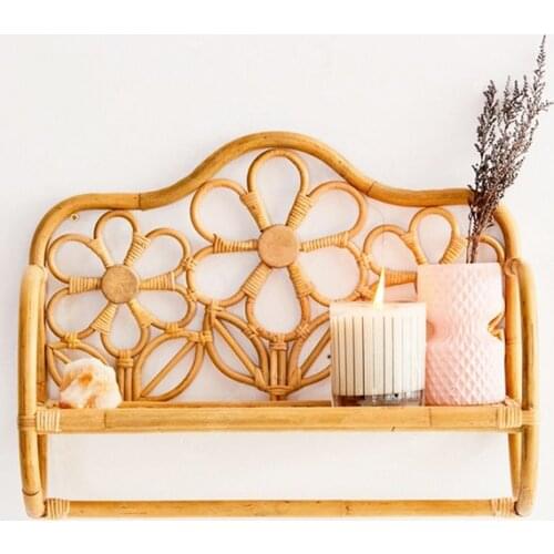 Rattan wall shelf flower-shaped decor storage rack for bathroom