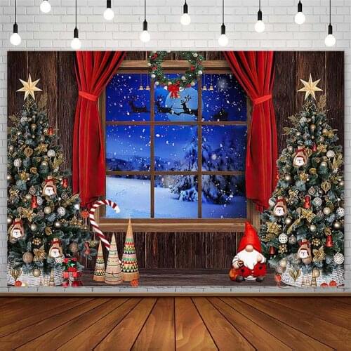 Christmas Backdrops Winter Tree Wreath Santa Window Xmas Night Kid Portrait Photography Background Photo Studio Photozone Props