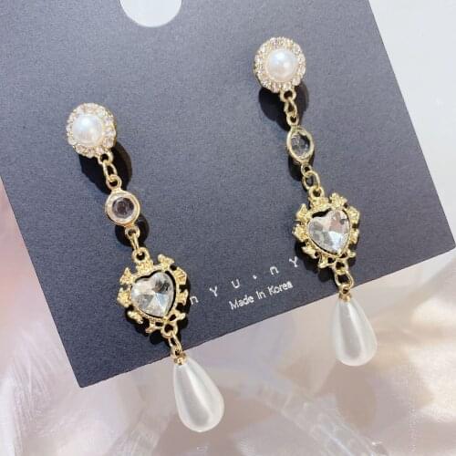 New Elegant Rhinestone Crystal Pendant Long Pendientes Mujer Moda Fashion Simulatd Pearl Temperament Earrings