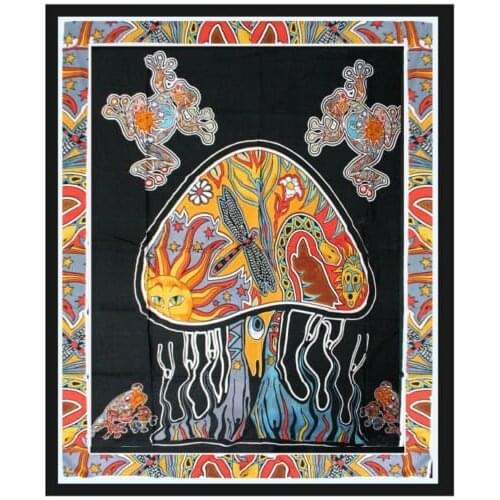 Trippy Psychedelic Mushroom Tapestry Frogs Magic Shrooms Hippie Wall Hanging