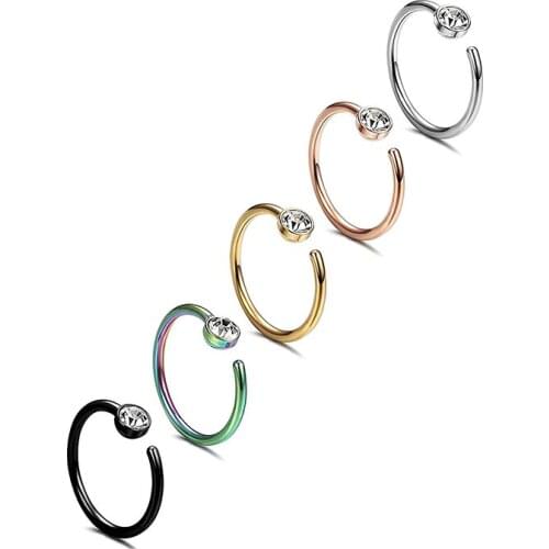5PCS/SET Punk Style Body Piercing Jewelry C-Shaped Stainless Steel Zircon Fake Nose Ring Cartilage Earrings Nostril Body Jewelry