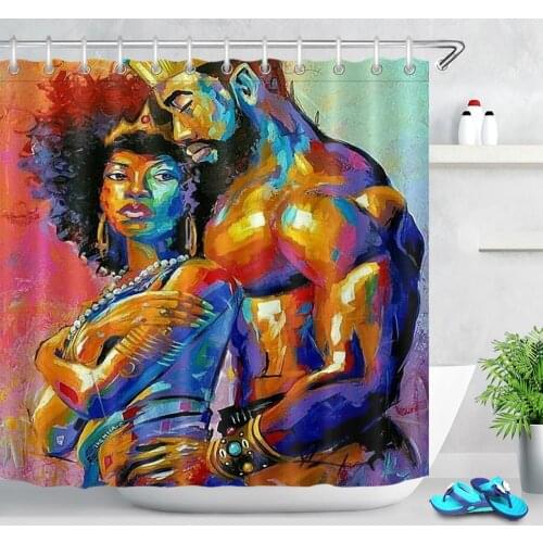 Bathroom Shower Curtain King African American Lovers Couple Colorful Painting Bath Curtain Fabric Durable Bathroom Accessories
