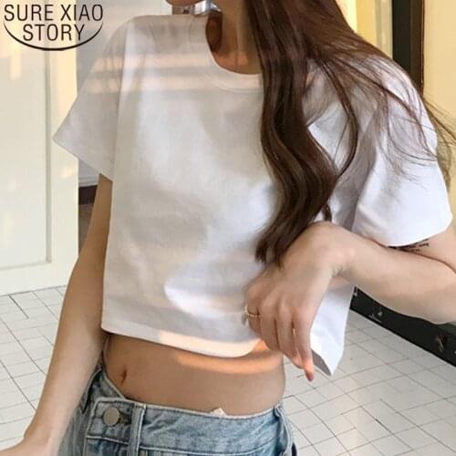 2021 New Summer Short-sleeve T-shirt Cotton Korean Womens Loose Plus Size White Tops Female O-neck Casual Fashion Clothes 14180