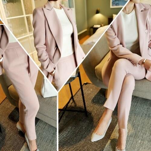 Womens new fashion suit / womens business OL professional suit solid color double button suit jacket + Ankle-Length Pants suit