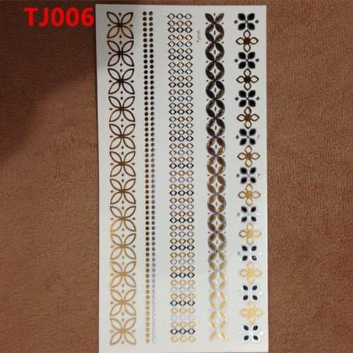 1PC Flash Metallic Waterproof Temporary Tattoo Gold Silver Men Women Henna Lucky Flower Necklace Design Tattoo Sticker TJ-006