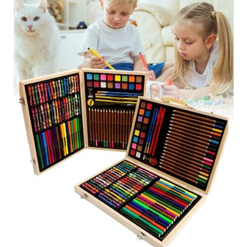 118PCS/Set Wooden Paints Box Luxurious Childrens Colored Pen Set Student Drawing Art Accessories for Beginners and Artists