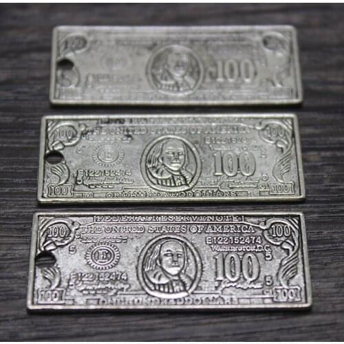 12pcs/ Antique silver 21x9mm 100 Dollar Bill Charms pendant for DIY jewelry making
