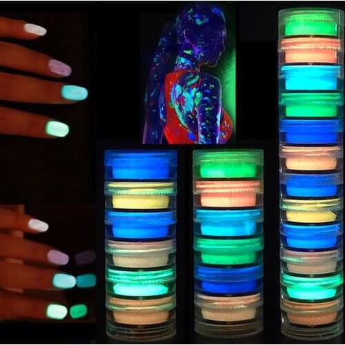 12pc/lot Nails Art Phosphor Nail Powder Super Bright in the Dark Neon Nail Dust Fluorescent Effect Pigment Nail Art Decorations