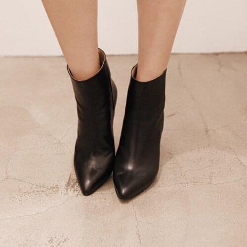 Pointed Oversized Stiletto Heel Black Short Boots 6CM/8CM High Heel Fashion Boots Short Tube Womens Shoes Zip Size 33-42