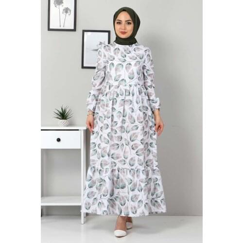 Yaprak Desenli Elbise TSD4406 Mint Yeşili