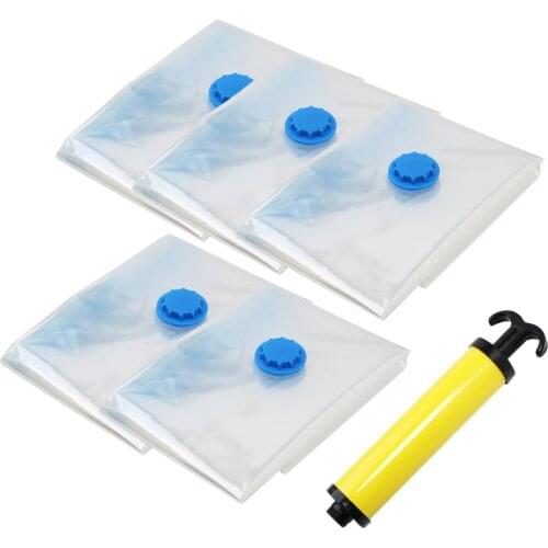 DHL 20set 6pcs/set Vacuum Clothes Storage Bag With Valve Transparent Foldable Compressed Seal Packet with 1pc Free Manual pump
