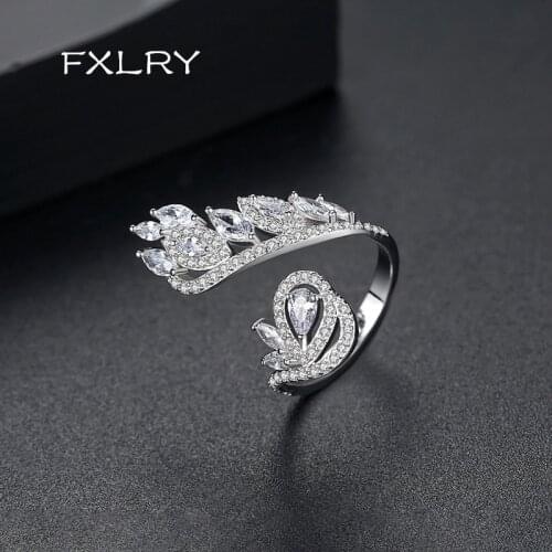FXLRY Exquisite Design Opening Female Ring Personality Petal Rings For Women Party Luxury CZ Stone Fashion Jewelry Gift