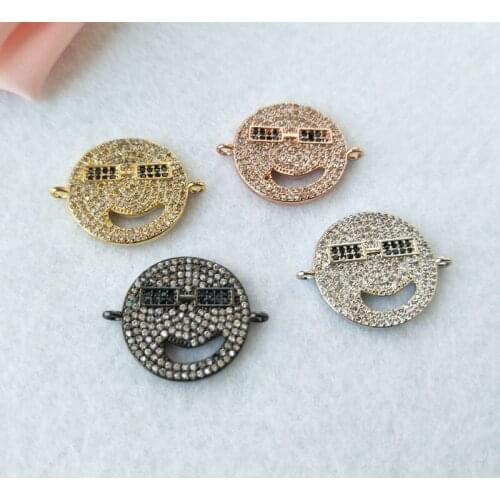 10pcs CZ zircon Micro Pave Connector,smiling face Double Bails Charm,DIY Bracelet necklace Jewelry Finding CT230