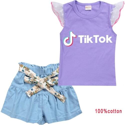 TIK TOK Summer Fashion Cute Cartoon Childrens Girl Skirt Suit T-shirt Short Sleeve Skirt Set Gifts for Girls