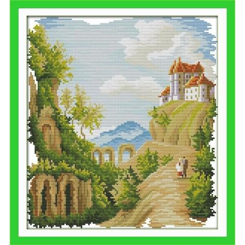 Walk together cross stitch set landscape garden pattern canvas DMC color 18ct 14ct embroidery kit DIY needlework Dreamfounder