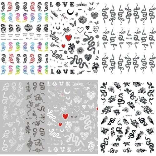 50pcs Dark Black Snake Colorful Dragon Design Nail Art Sticker Adhesive Decals for Nail Art Decoration Manicure