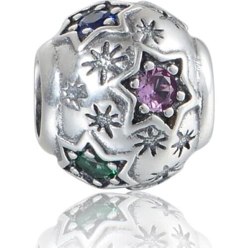 2018 New Original 925 Sterling Silver Beads Snowflake Star with Stone Fits Pandora Charms Bracelet DIY Jewelry findings Women